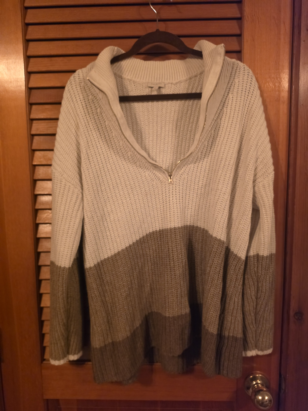 Talbots Cream and Brown Colorblock Half-Zip Sweater